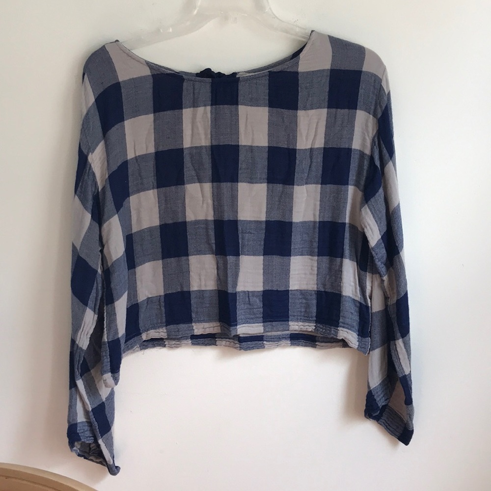 Cloth & Stone Navy Plaid top